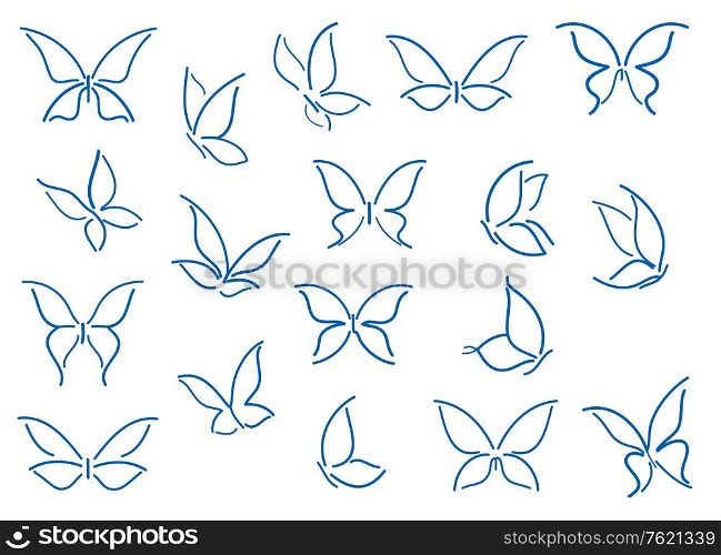 Set of butterfly silhouettes isolated on white background