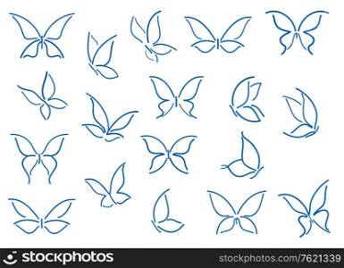 Set of butterfly silhouettes isolated on white background