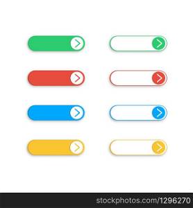 Set of buttons with arrows in flat design and shadow in blue, green, yellow, red colors. Vector EPS 10
