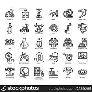 Set of Bycicles thin line icons for any web and app project.