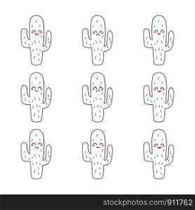 Set of cactus with different emojis. Funny and sad emoticons cactus. Eps10. Set of cactus with different emojis. Funny and sad emoticons cactus