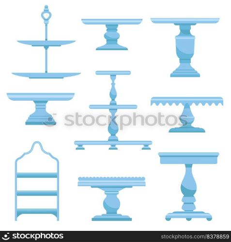 Set of cake stands in flat icon style. Empty tray for fruit and desserts. Vector illustration.. Set of cake stands in flat icon style. Empty tray for fruit and desserts. Vector illustration