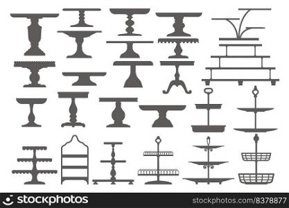 Set of cake stands in flat icon style. Empty trays for fruit and desserts. Vector silhouette. Set of cake stands in flat icon style. Empty trays for fruit and desserts. Vector silhouette.