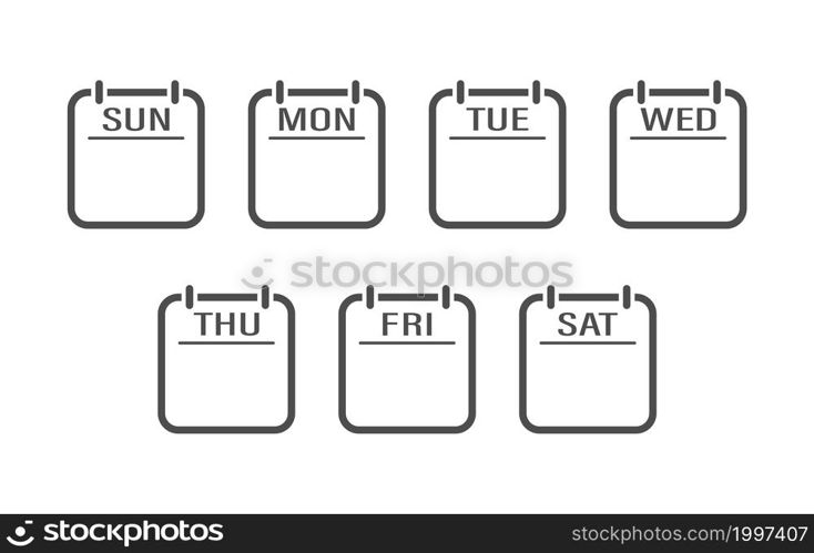 set of calendar icons with days of the week. A flip calendar with the names of the days of the week. Flat style.