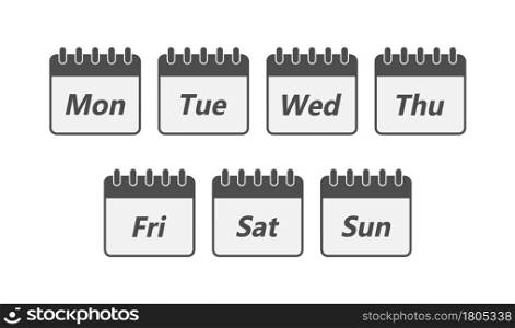 set of calendar sheets with the name of the day of the week. Vector for websites, applications and creative design. Simple style