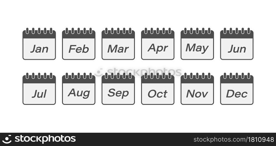set of calendar sheets with the name of the months of the year. Vector for websites, applications and creative design. Simple style