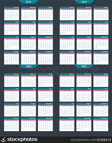 Set of calendar vector template 2018-2020 on a gray background