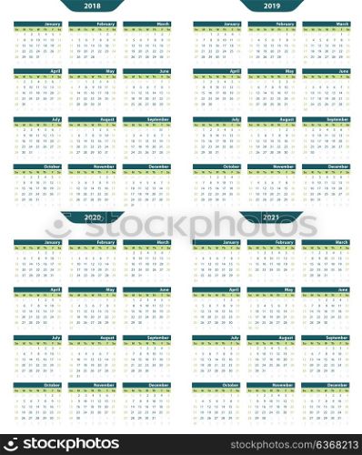 Set of calendar vector template 2018-2020 on a white background