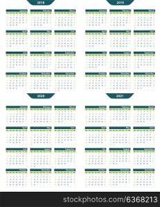 Set of calendar vector template 2018-2020 on a white background