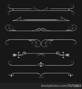 set of calligraphic design elements and page decor, dividers isolated on dark background,vector illustration.. set of calligraphic design elements and page decor.