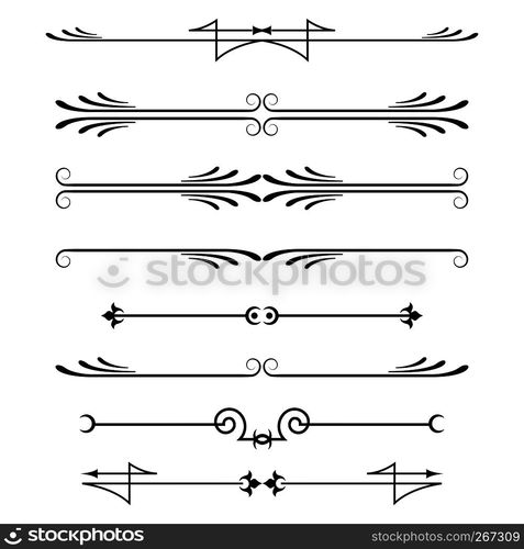 set of calligraphic design elements and page decor, dividers isolated on white background,vector illustration. set of calligraphic design elements and page decor