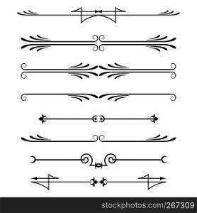 set of calligraphic design elements and page decor, dividers isolated on white background,vector illustration. set of calligraphic design elements and page decor