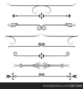 set of calligraphic design elements and page decor, dividers isolated on white background,vector illustration.. set of calligraphic design elements and page decor