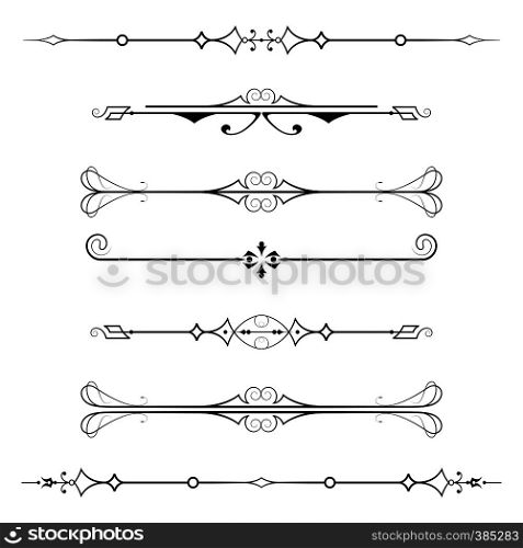 set of calligraphic design elements- dividers and page decor,isolated on white background,vector illustration. set of calligraphic design elements and page decor