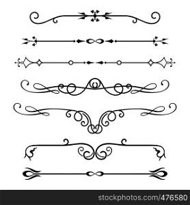 set of calligraphic design elements- dividers and page decor,isolated on white background,vector illustration.. set of calligraphic design elements and page decor.