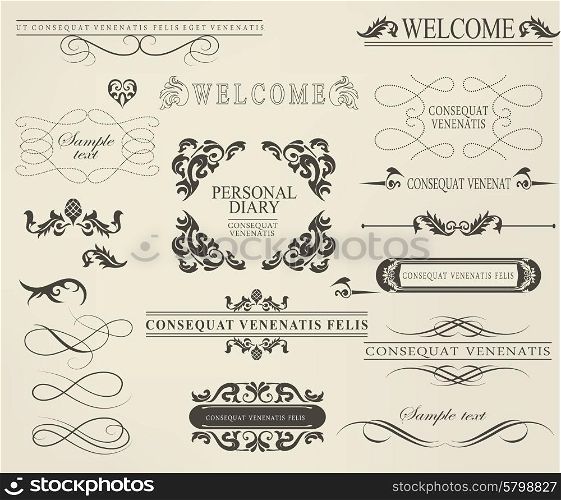 Set of calligraphic elements for design can be used for invitation, congratulation