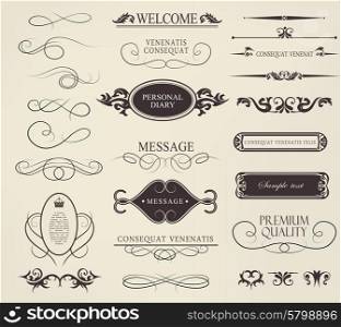 Set of calligraphic elements for design can be used for invitation, congratulation