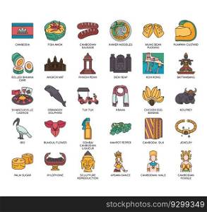 Set of Cambodia thin line icons for any web and app project.