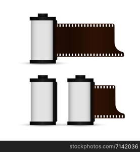 Set of camera film roll isolated on white background. Vector stock illustration. Set of camera film roll isolated on white background. Vector stock illustration.