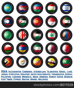 Set of Camera Lens with Asian Flags. Part Two. Vector design.. FlagsAsiaTwo