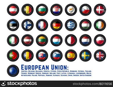 Set of Camera Lens with European Union Flags. Vector design.. FlagsEU