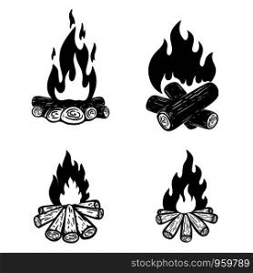 Set of campfire illustration. For poster, card, banner, flyer. Vector illustration