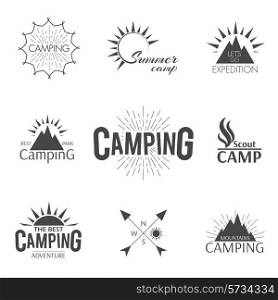 Set of camping vintage adventure hipster emblem in outline style
