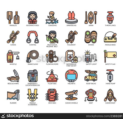 Set of Canoeing thin line icons for any web and app project.