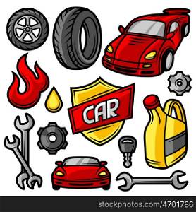 Set of car repair service objects and items. Set of car repair service objects and items.