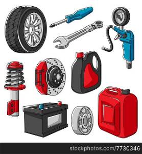 Set of car service objects illustration. Auto center repair and transport items. Business icons.. Set of car service objects illustration. Auto center repair and transport items.