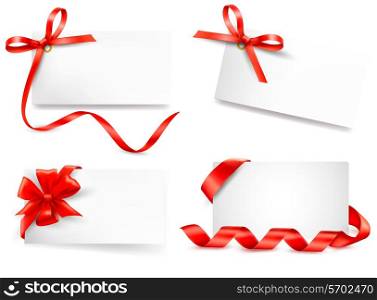 Set of card note with red gift bows with ribbons Vector