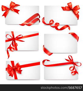 Set of card notes with red gift bows with ribbons Vector