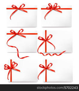 Set of card notes with red gift bows with ribbons Vector