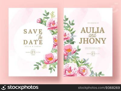 Set of card with flower peonies, leaves. Wedding ornament concept. Floral poster, invite. Vector decorative greeting card or invitation design background