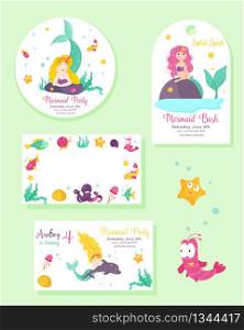 Set of cards and tags with sea characters.. Set of cards and tags with sea characters
