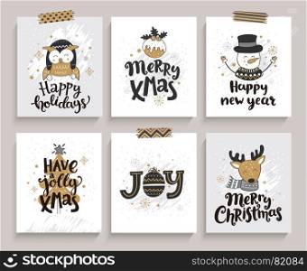 Set of cards for new year and christmas.. Set of cards for new year and christmas. Vector illustration.