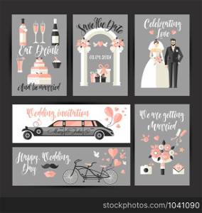 Set of cards for wedding. design decoration. Set of cards for wedding. design decoration in flat for celebration