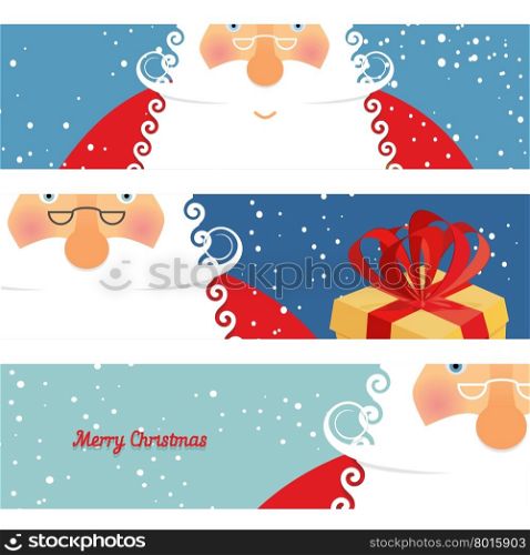 Set of cards Santa Claus. Jolly good Christmas grandfather with beard. Old man in glasses and Red clothes. New year flyer.&#xA;