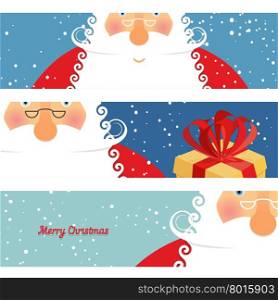 Set of cards Santa Claus. Jolly good Christmas grandfather with beard. Old man in glasses and Red clothes. New year flyer.&#xA;