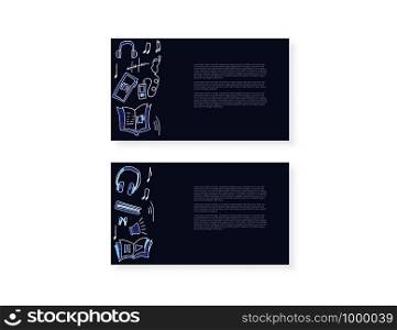Set of cards with audiobooks elements. Set of audio book symbols with lettering. Vector illustration.