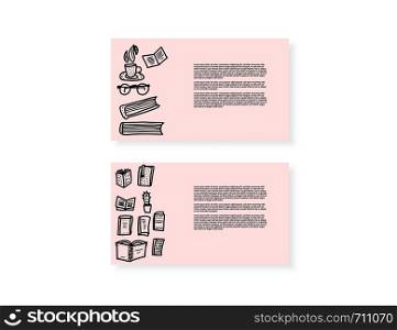 set of cards with books and reading symbols in doodle style. Vector illustration.