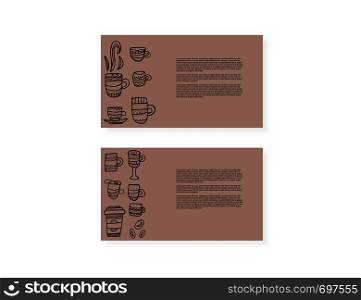 Set of cards with coffee mugs. Bannners template with cups with hot beverage in doodle style. Vector illustration.