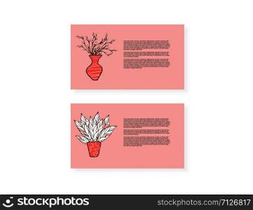 Set of cards with flowers vases in doodle style. Vector illustration.