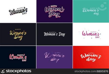 Set of cards with International Women&rsquo;s Day logo and a bright. colorful design