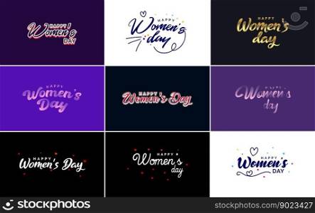 Set of cards with International Women’s Day logo and a bright. colorful design