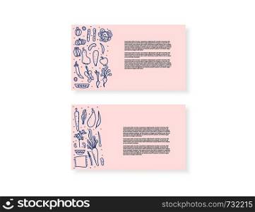 Set of cards with vector vegetables. Collection of veg in doodle style isolated on white background.