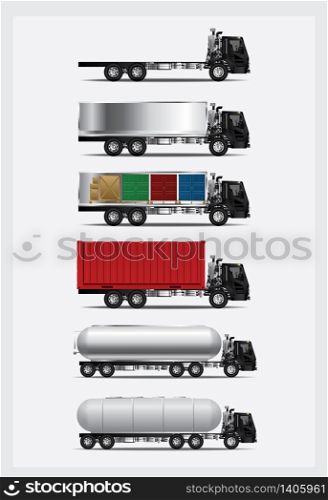 Set of Cargo Trucks Transportation with Container isolated Vector Illustration