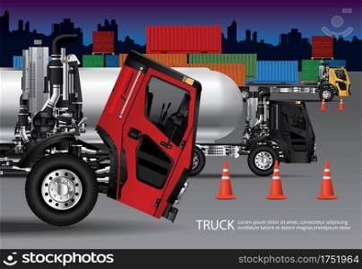  Set of Cargo Trucks Transportation with Container isolated Vector Illustration