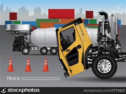 Set of Cargo Trucks Transportation with Container isolated Vector Illustration