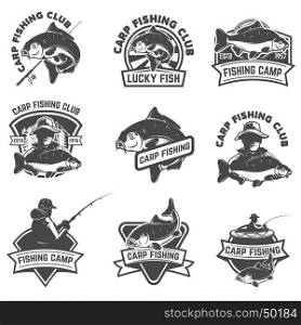 Set of carp fishing labels isolated on white background. Design elements for logo, albel, emblem, sign. Vector illustration.